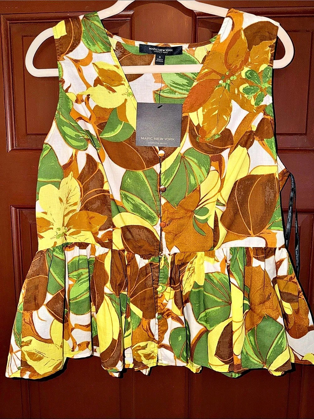 Marc New York Andrew Marc Floral Peplum Tank Top Women’s Medium NWT 100% Cotton